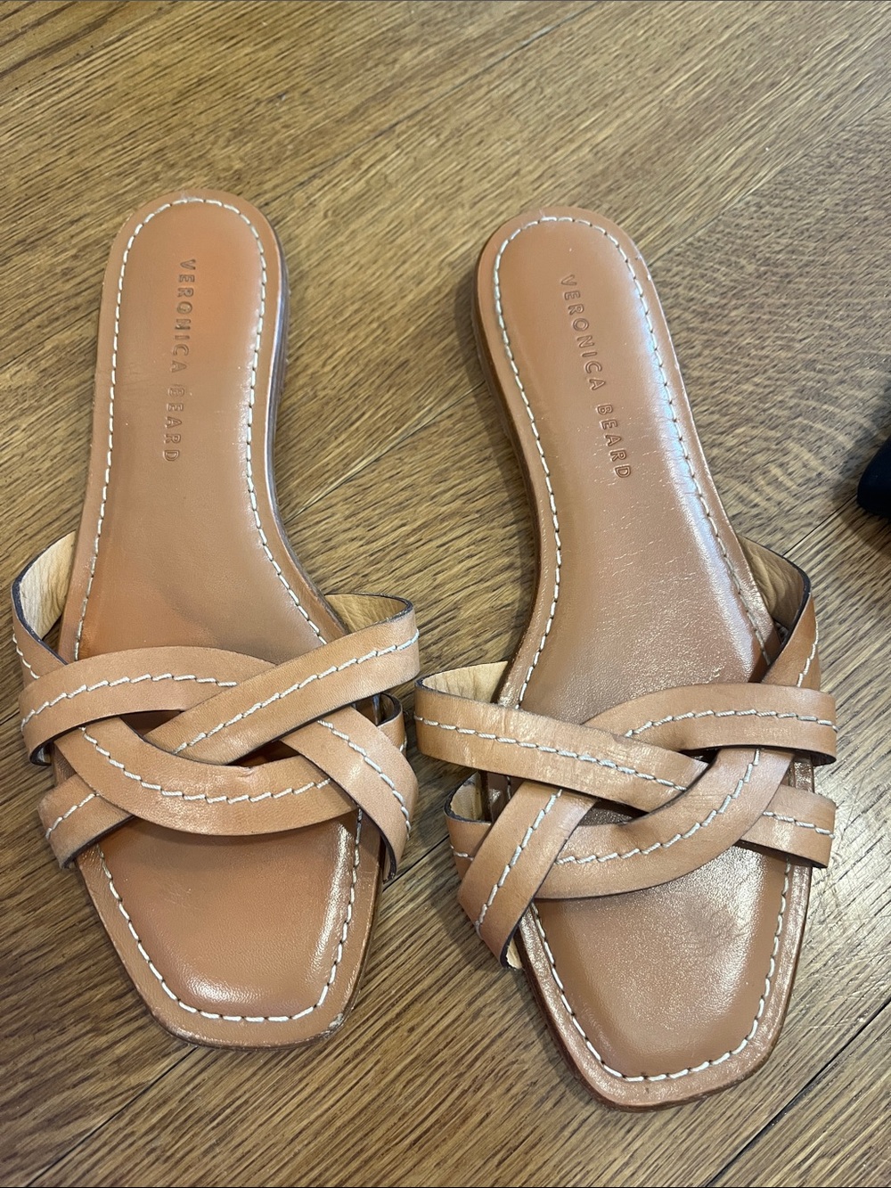 Veronica Beard Braided Tan Leather Slide Mules - Picture 3 of 4